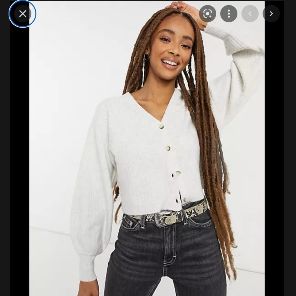 Topshop Balloon Sleeve Ivory Cardigan Sweater